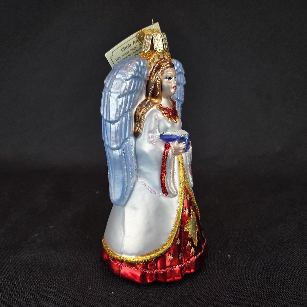 Choir Angel 10230 - Old World Christmas White Red Blown Glass Ornament - Picture 2 of 10